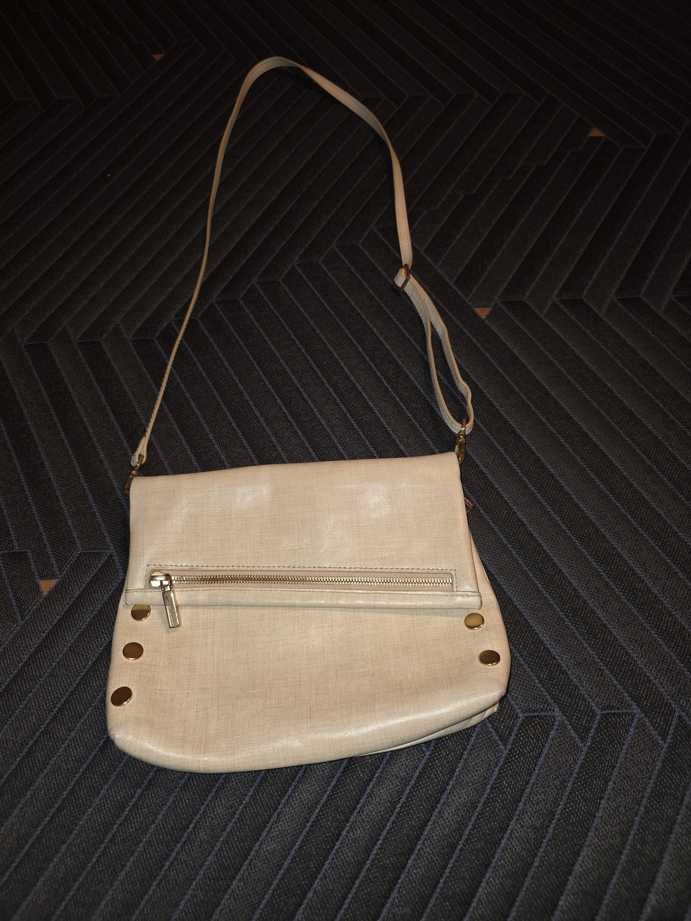 Hammitt VIP Medium Foldover Crossbody – Brushed Gold & Red Suede (Excellent!)